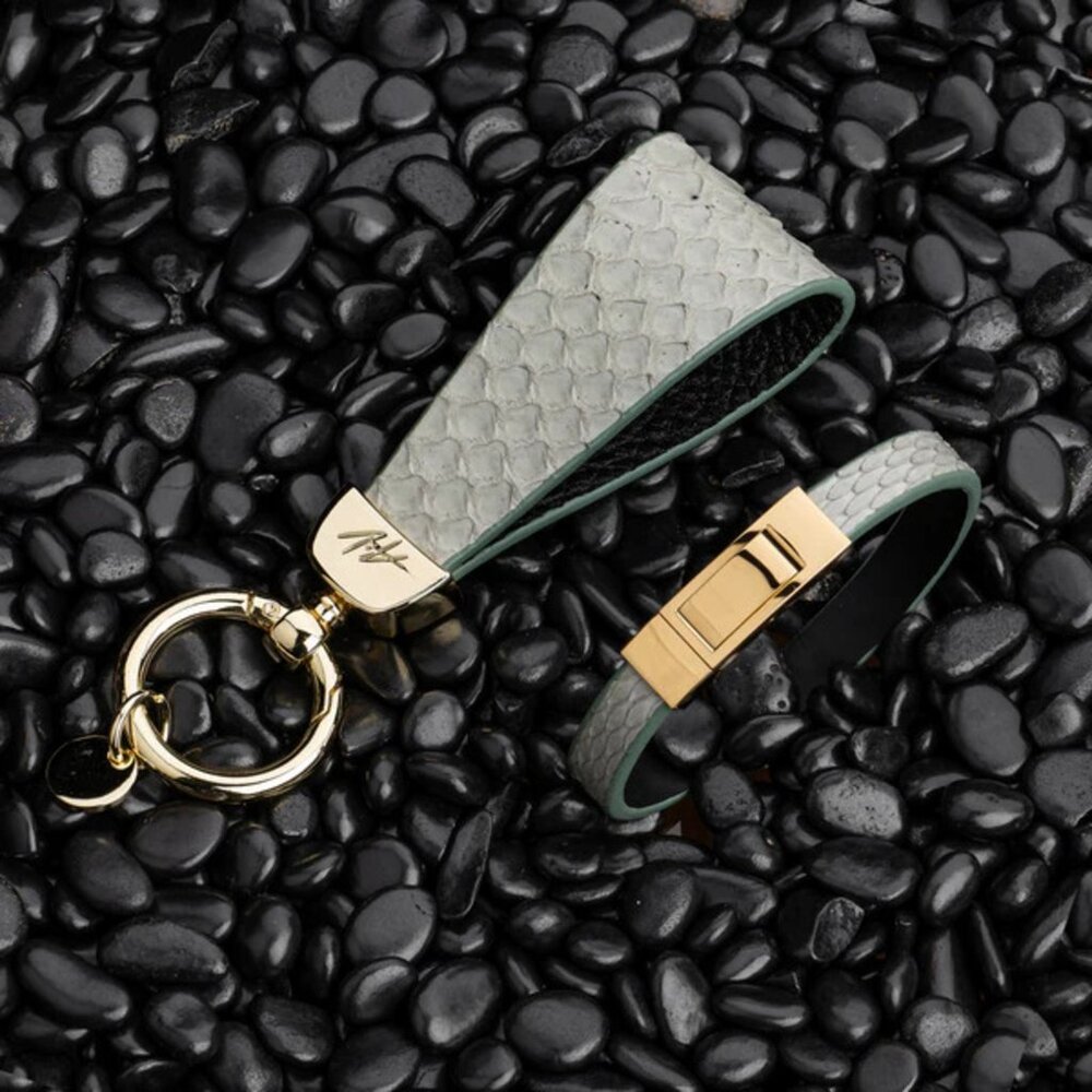 Handmade Gift Set – Real Python Leather Accessories - Light Gray Color - Picture 3 of 5